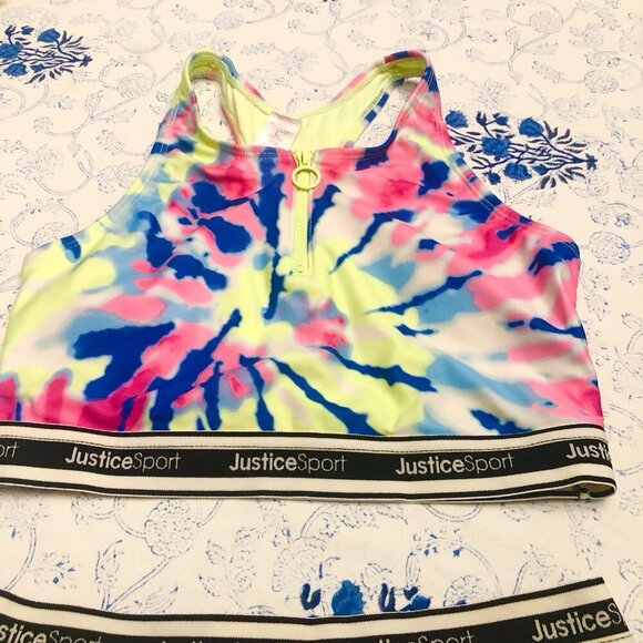 JUSTICE Girls Swimsuit Tankini Swim Tank Bikini Size L 12/14 Tie Dye Zip - Picture 5 of 16